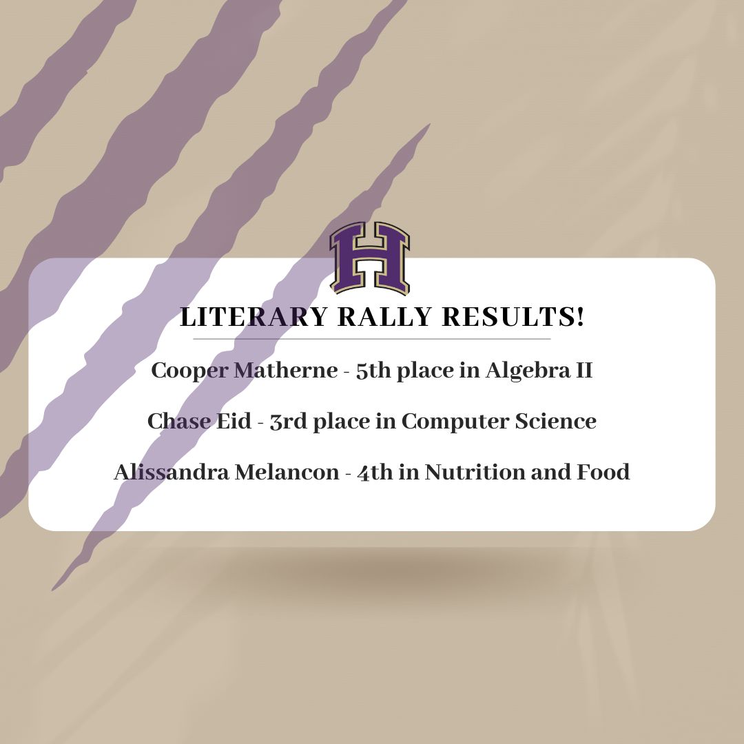 Congratulations to our students who placed in the State Literary Rally! We are so proud of you! 💜💛 #expectexcellence #fiercenoblestrongtogether #hahnvillehighschool