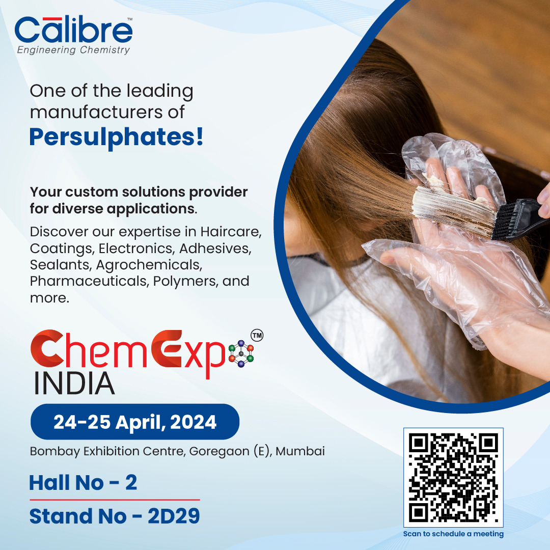 Committed to upholding quality, reliability, and sustainability, our company leads the way in supplying top-tier Persulphate compounds to various global industries.

#CalibreChemicals #ChemicalSolutions #Calibre #SpecialtyChemicals #IodineDerivatives #Persulfates  #ChemExpo