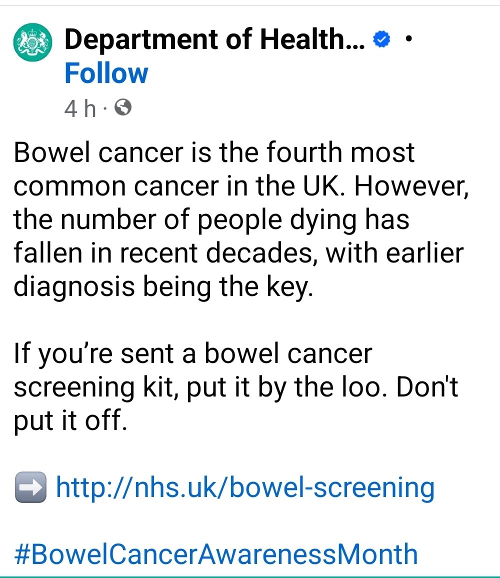 Day 8 Bowel Cancer Awareness month and some god advice from DoH #bowelcanceruk ##BowelCancerAwarenessMonth