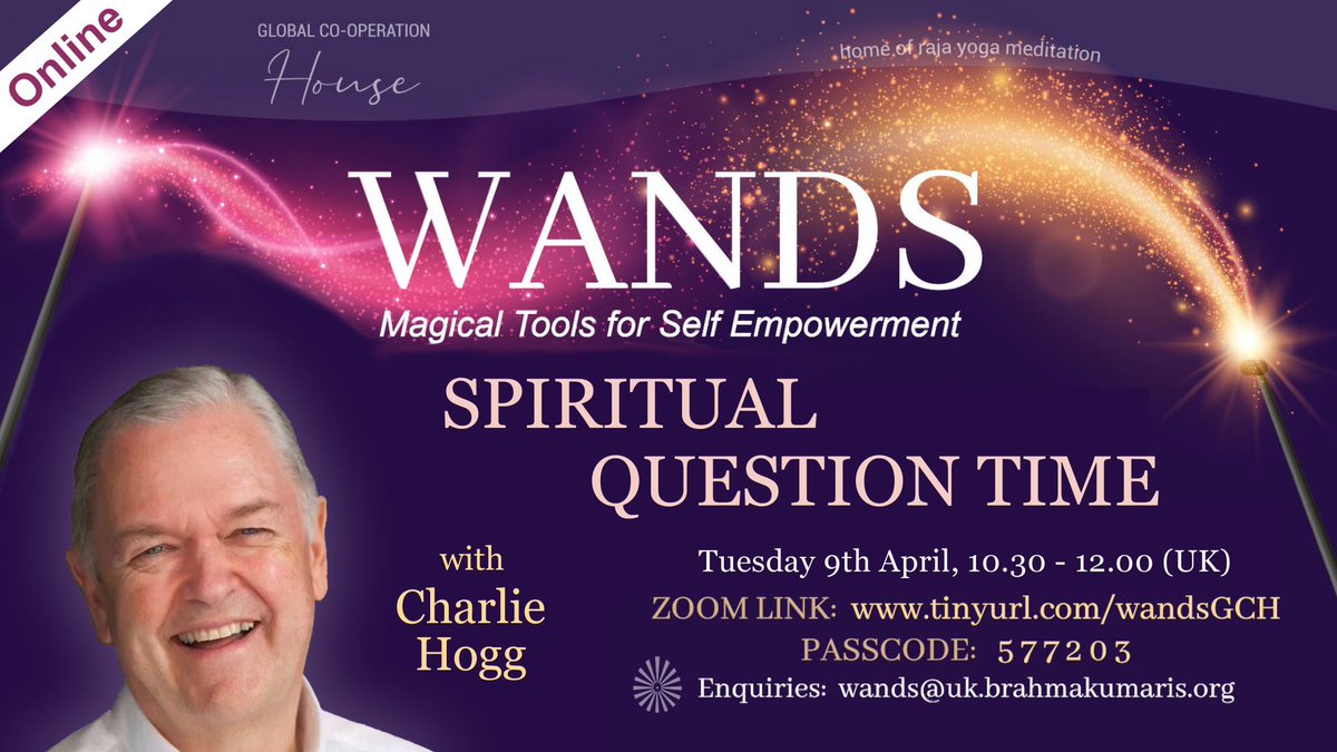 Spiritual Question Time #WANDS’ Weekly #LifeStyle Master Classes by Experienced Meditators🧘🏾 Tuesday, 9 April, 10:30-12:00GMT Zoom: tinyurl.com/wandsgch Join Charlie Hogg to explore & discover Magical tools for Life. #FreeEvent #Spring2024 globalcooperationhouse.org