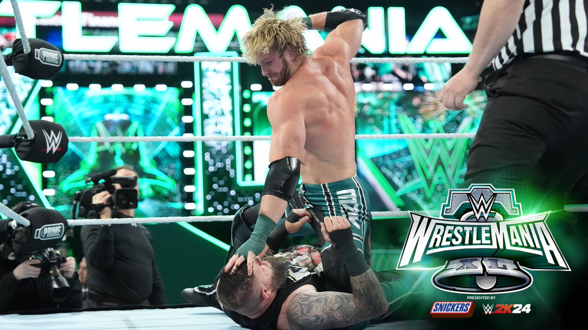 .@LoganPaul retains the #USTitle after defeating @RandyOrton and @FightOwensFight at #WrestleMania   .