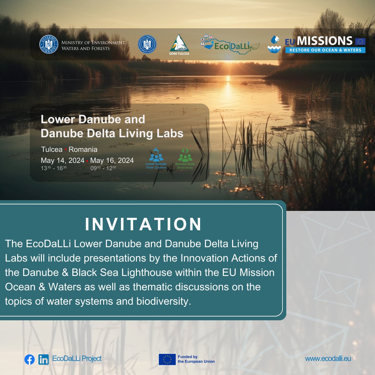 Are you a researcher, policymaker, entrepreneur? Interested in water systems/biodiversity? Looking for a platform for collaboration? Join the #EcoDaLLi living labs!🚀🌊⚡️

📆Lower Danube Living Lab,14 May & Danube Delta Living Lab,16 May

👉Register here: shorturl.at/ekrt9