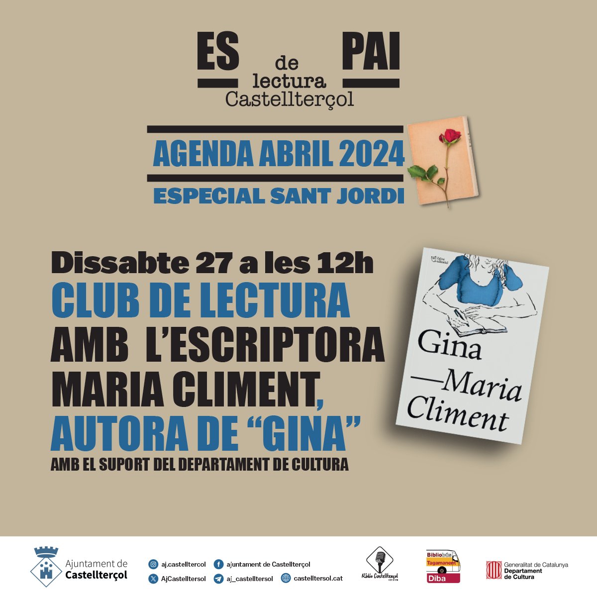 📖 L'Espai Lectura de #Castellterçol ens porta 'Gina', una obra de l'autora 👉 Maria Climent.

No et perdis el dissabte 🗓️ 27 d'abril, a les 12 hores, aquest cita cultural.

@cultura_cat

#lectura #llibres #cultura #agendabril
