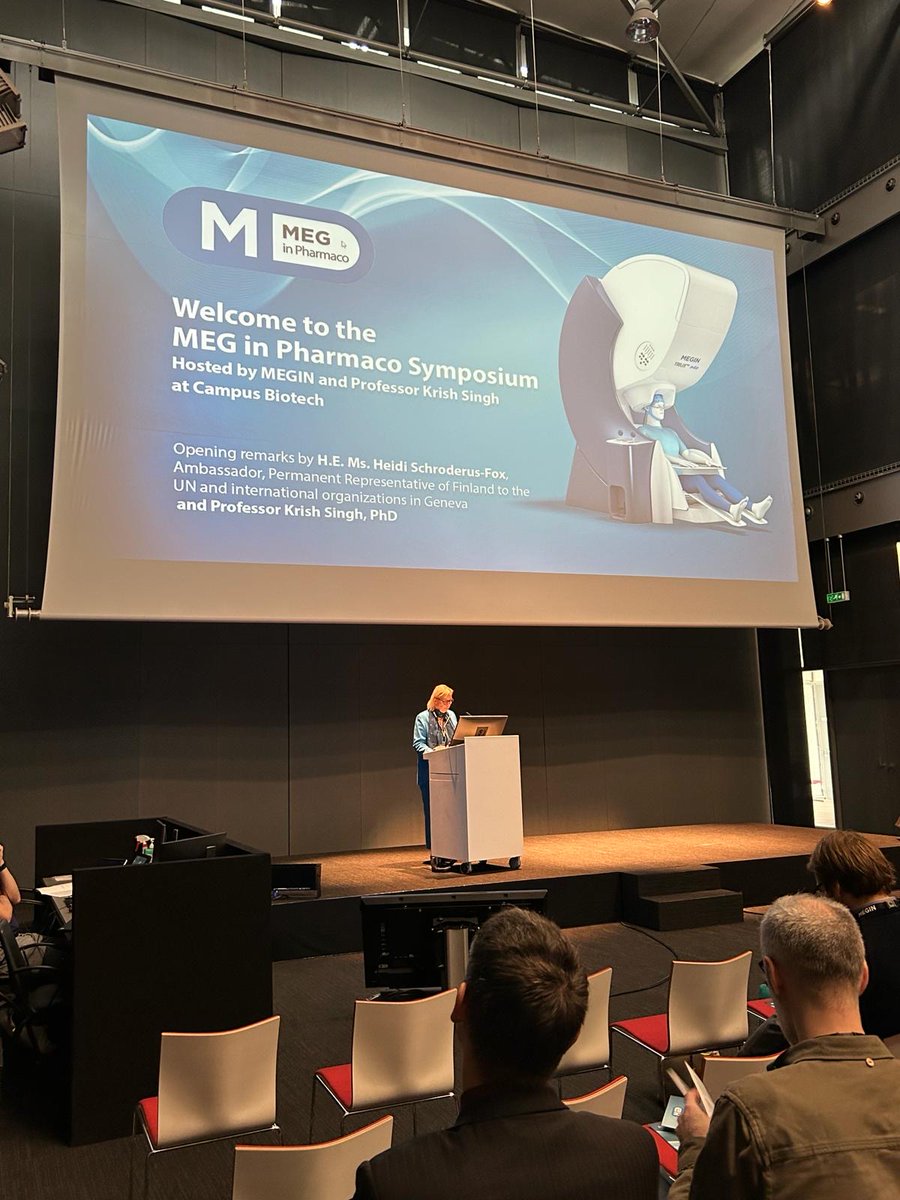 It was an excellent morning at our #MEG in Pharmaco Symposium, hosted with Professor Krish Singh @CampusBiotech. We were honored to have opening remarks from @SchroderusFox Ambassador & Permanent Representative of Finland to the United Nations #Neuroscience #BrainResearch