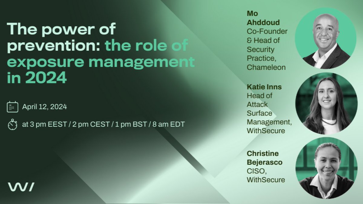 4 days to go! Join our webinar in which we will: 💬 Discuss the importance of exposure management to mid-market security professionals 👀 Look into attack surface issues and exposure management’s role 🔎 Explore risk appetite and regulation issues 🖋withsecure.com/en/whats-new/e…