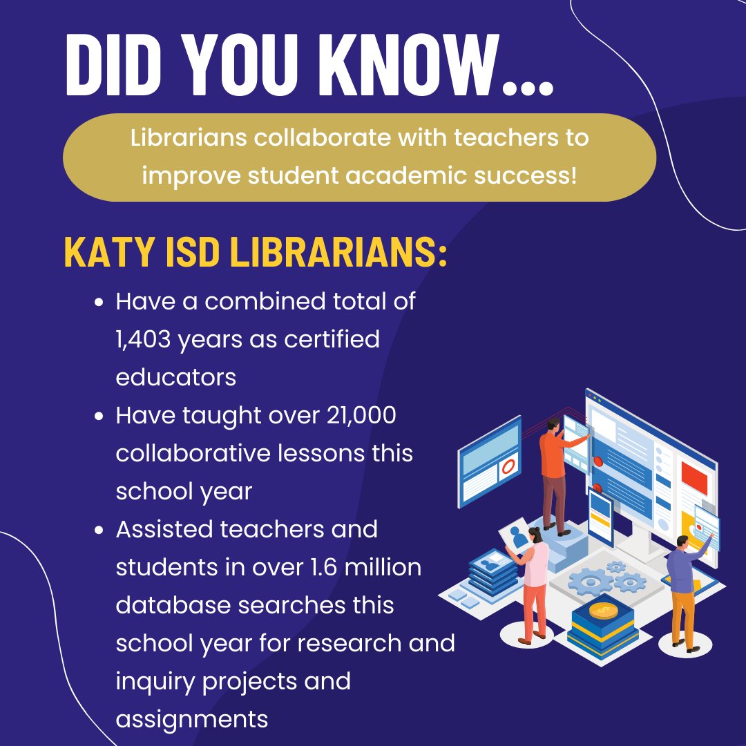Happy #NationalLibraryWeek! 📚 Our @KatyISD librarians are dedicated educators, fostering a love of learning and literacy in students through collaboration and skill-building. Let's celebrate their passion and commitment! #LibrariansRock ✨