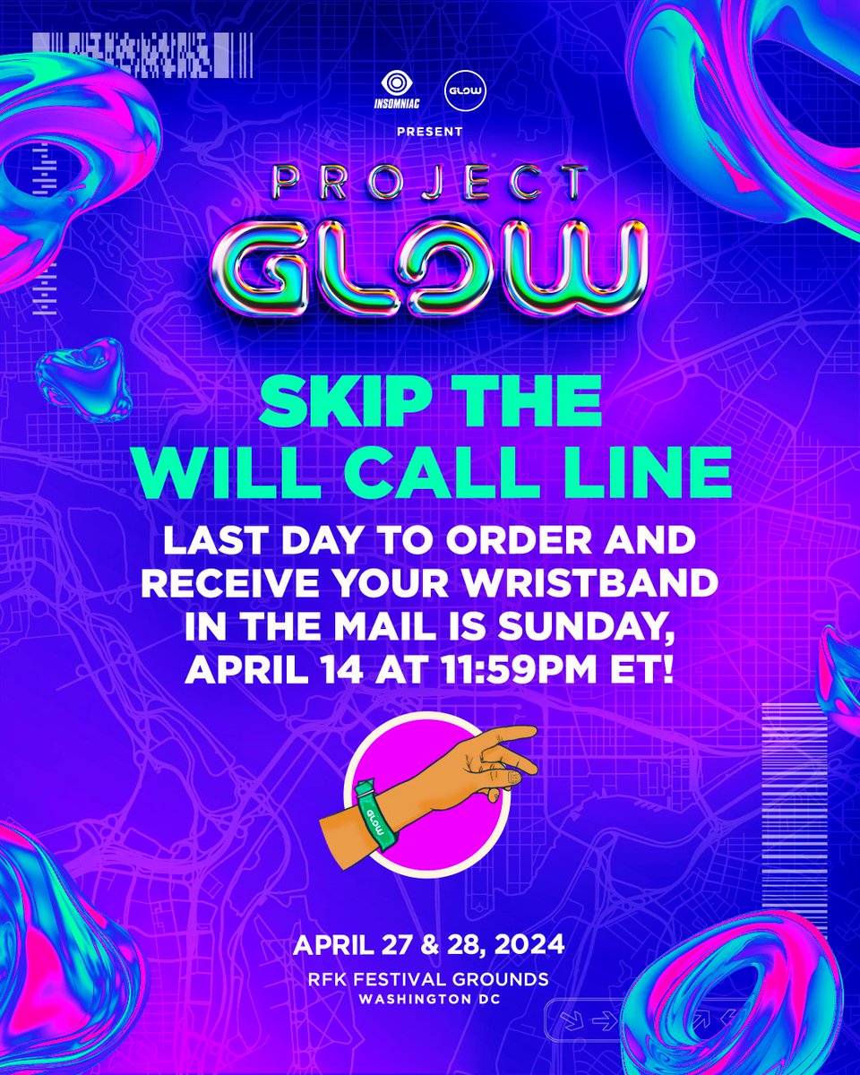 Last chance for shipping!🚨 Lock in your passes before Sunday night at 11:59 pm ET & get your wristband shipped directly to your door. 🙌🚪→ insom.co/projectglowdc