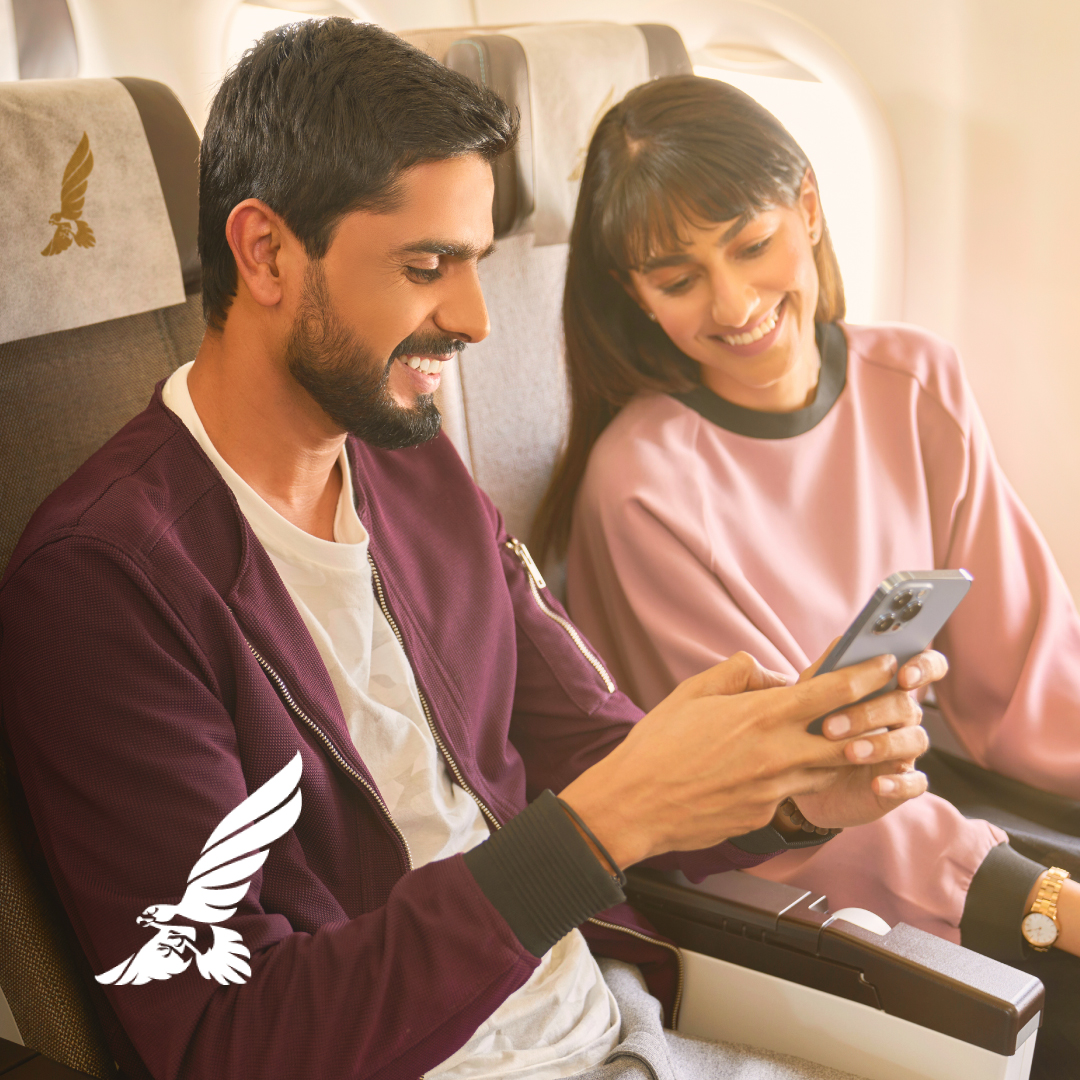 Remember to stay connected with friends and family while travelling this Eid with our complimentary Falcon WiFi* service. Catch up on messages and send your greetings from 30,000ft! *WiFi service is available on board select flights. #GulfAir #Bahrain #AClassOfOurOwn