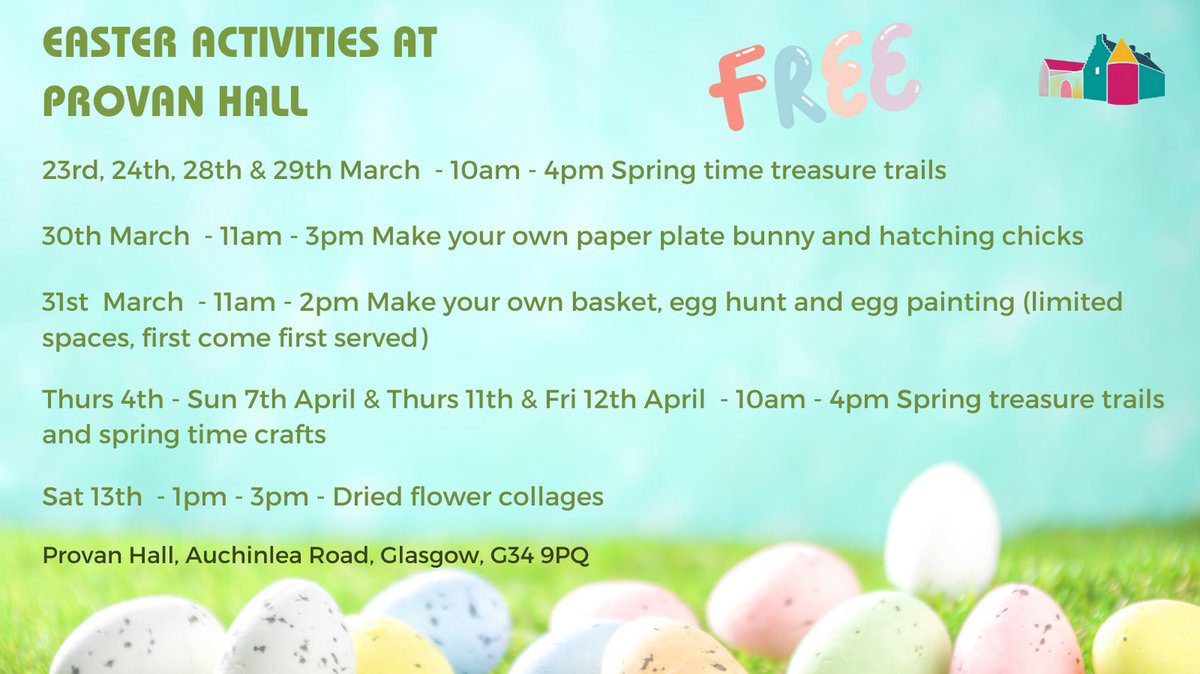 We have the last our Easter holiday programme coming up this weekend. Discovery trails and workshops. All free and family friendly. #provanhall #easterholidays #glasgow #spring