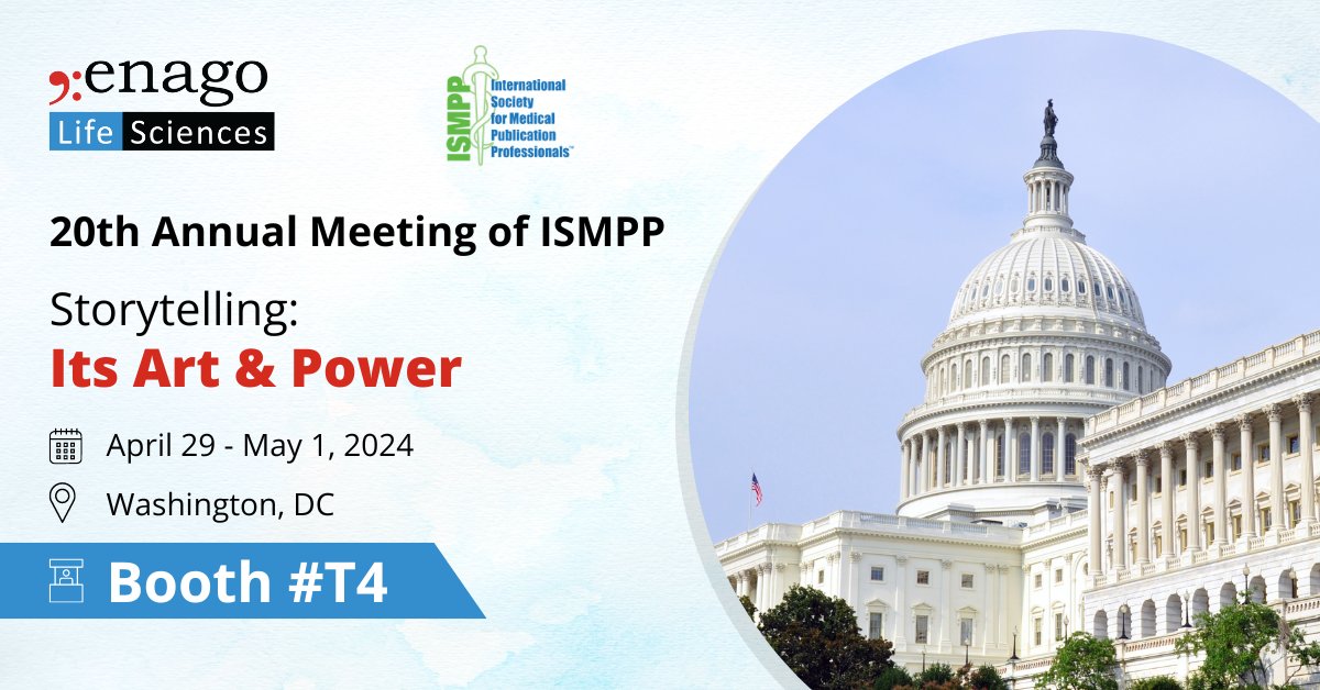 We are excited for @ISMPP US 2024 in Washington, DC, April 29 - May 1! Let's connect, engage, and learn together at Booth T4. Join Anupama Kapadia & Kuljeet Sohanpal for insights and collaboration. See you there! #EnagoLifeSciences #MedicalCommunications #Networking #ISMPP