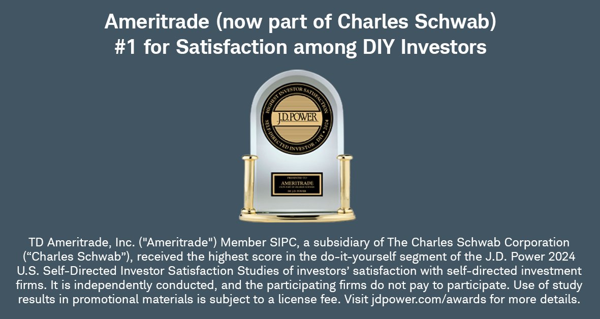 Ameritrade + Schwab together are helping you own your tomorrow. We are so honored that Ameritrade, now part of Charles Schwab, ranked #1 and Schwab ranked #2 for Satisfaction among DIY Investors by J.D. Power. pressroom.aboutschwab.com/press-releases…