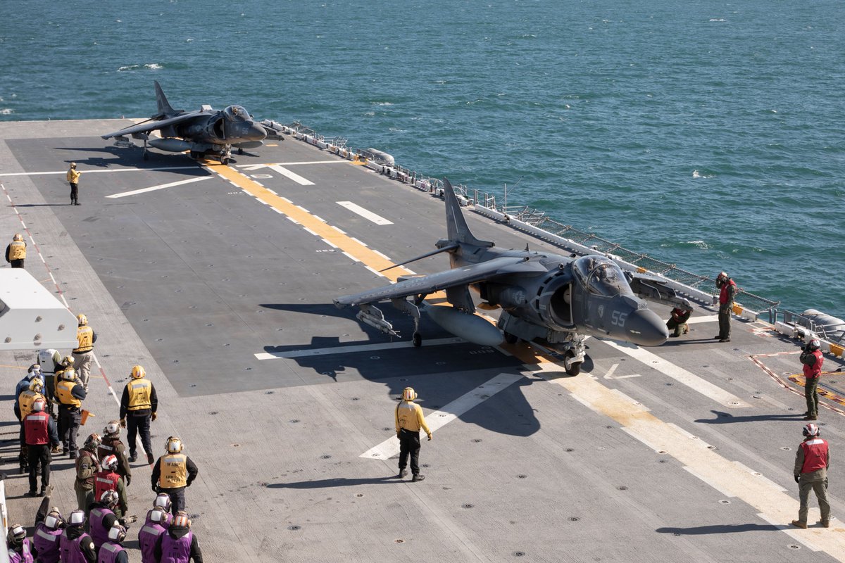 USS Wasp (LHD 1) conducts AV-8B Harrier flight operations while underway in the Atlantic Ocean. April 6, 2024