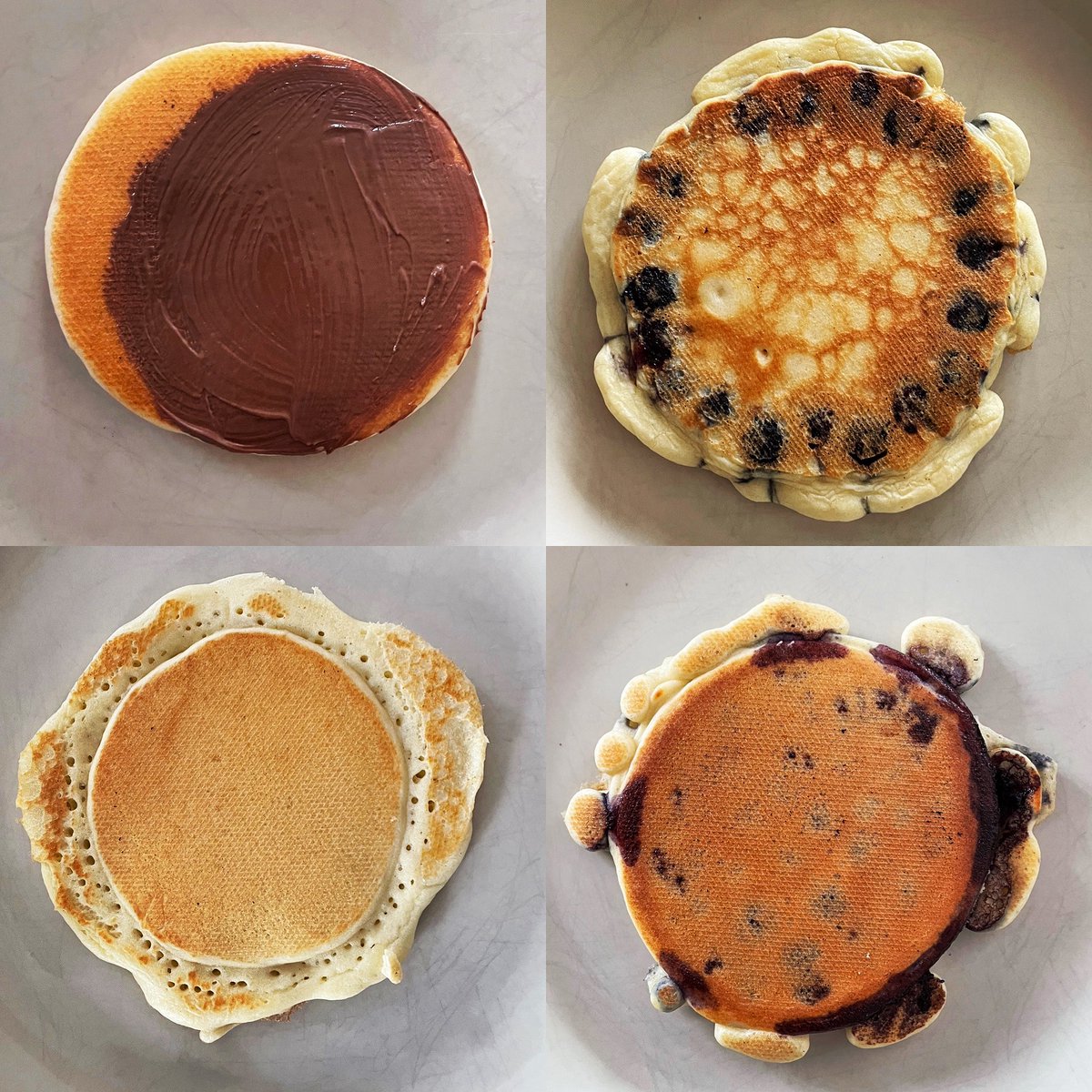 Four attempts at eclipse pancakes.