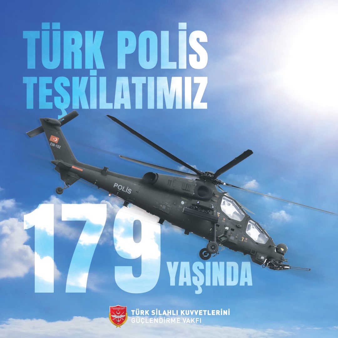 Türk Polis Teşkilatımızın 179'uncu kuruluş yıl dönümünü kutu olsun! Ülkemizin huzur ve güvenliğini sağlamak için görev başında olan kahramanlarımıza şükranlarımızı sunuyor; bu vatan için gözünü kırpmadan hayatını feda eden şehitlerimizi saygı ve minnetle anıyoruz.