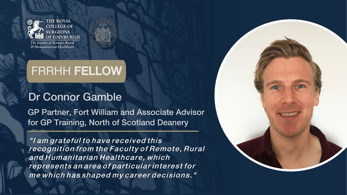 Meet FRRHH Fellow, Connor Gamble, a GP Partner at Tweeddale Medical Practice in the Scottish Highlands. Connor is also an Associate Advisor involved with educational programmes for GP Trainees. Find our what Fellowship means to him: bit.ly/43uYfjN #FRRHHFellow