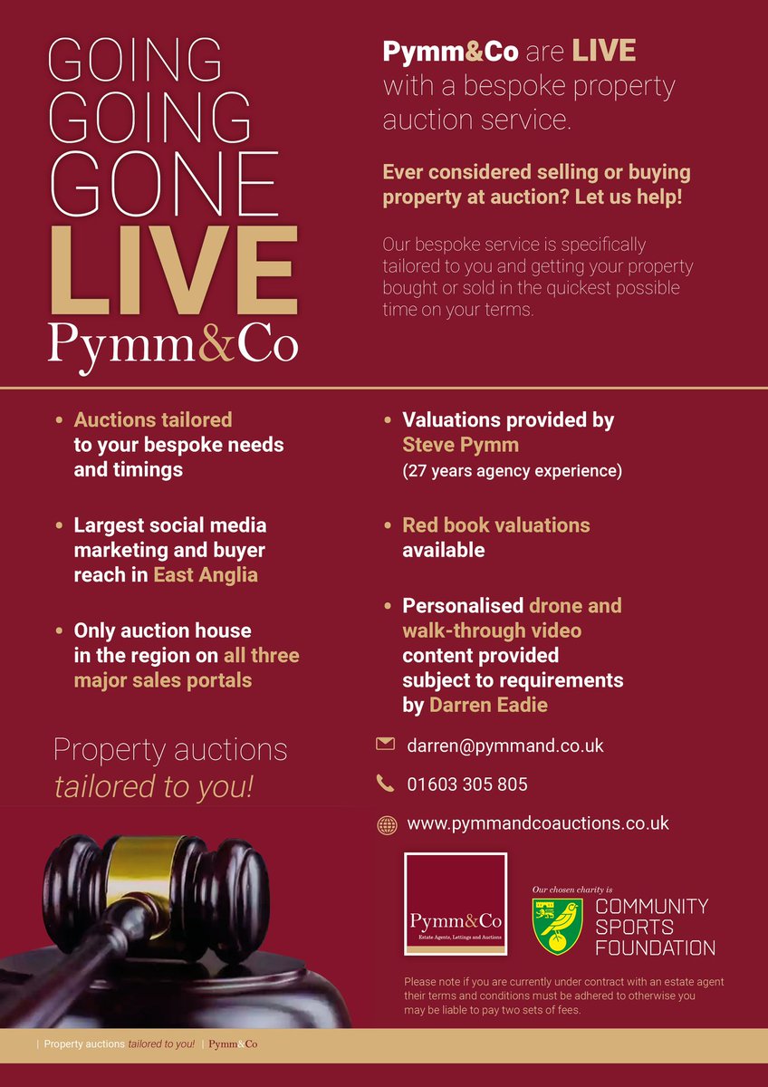 Considering auction for your property? 📱01603 305805 option 4 darren@pymmand.co.uk pymmandcoauctions.co.uk