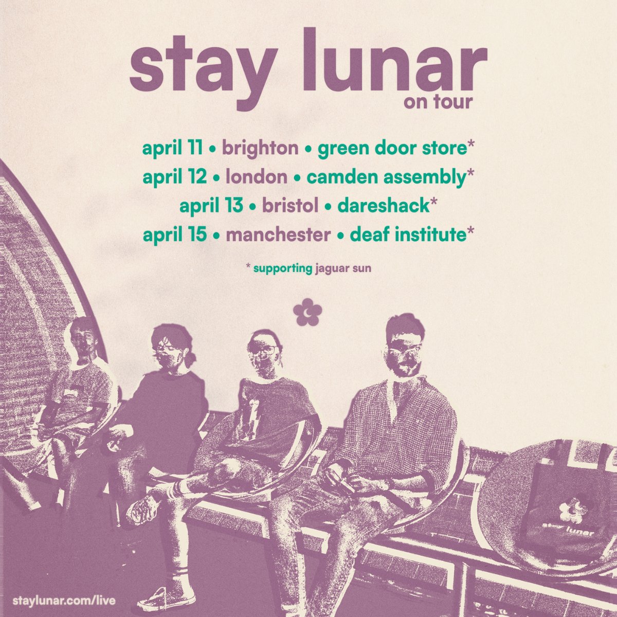 if you missed the news last week, we're heading out on a small UK tour with Jaguar Sun, and it's happening real soon! tickets are available from our website (staylunar.com/live). this'll be our debut in Brighton and Manchester, so we can't wait!