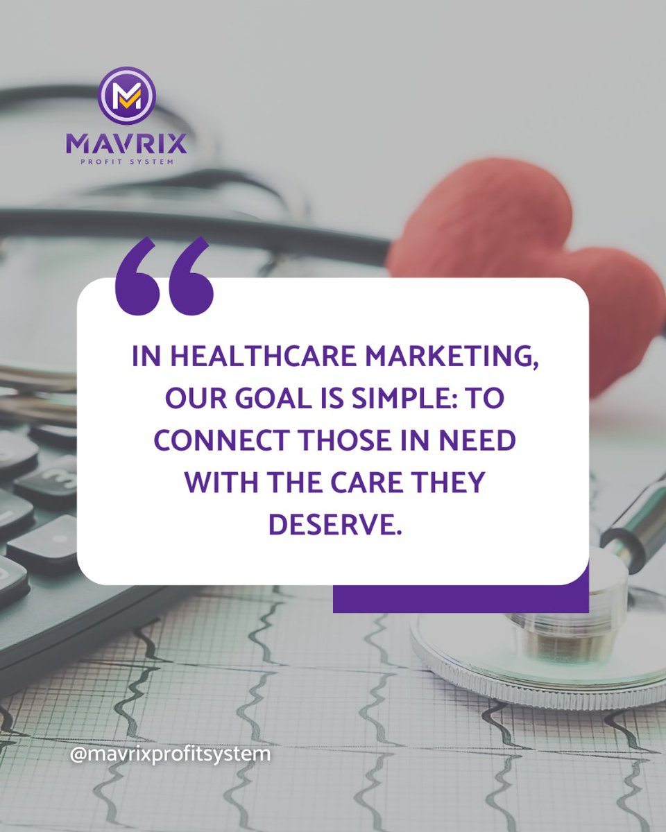 Our main goal in healthcare marketing is simple: to connect those in need with the care they deserve. 

So, how do you connect with patients in need? Let's talk!

📓 Check-out my BOOK: cutt.ly/EwM39VVq

#PatientSatisfaction #HealthcareMarketing #mavrixprofitsystem