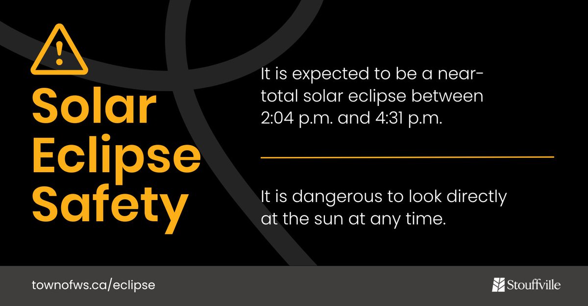 Today, Monday, April 8, 2024, there will be a near-total solar eclipse between 2:04 p.m. and 4:31 p.m., with the peak occurring at 3:19 p.m. Please plan ahead when travelling as traffic could be heavier than usual.