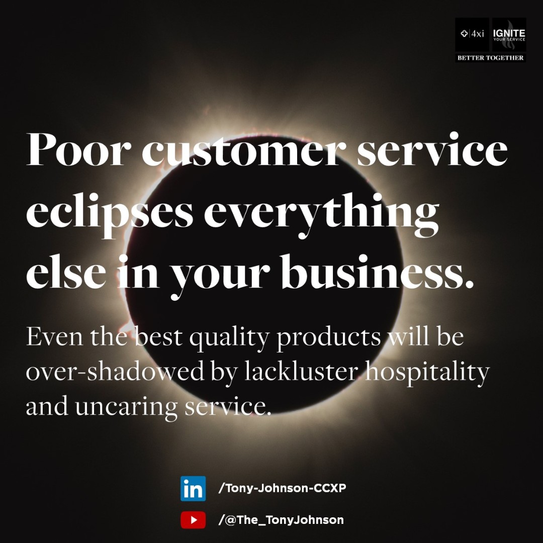 Great hospitality & customer experience can sometimes compensate for a lack of quality or execution, but only for so long (and only to a certain point). 

#eclipse #customerexperience #futurism #marketing #hospitality #quality #salesgrowth #entrepreneur #tonytips #innovation #sme