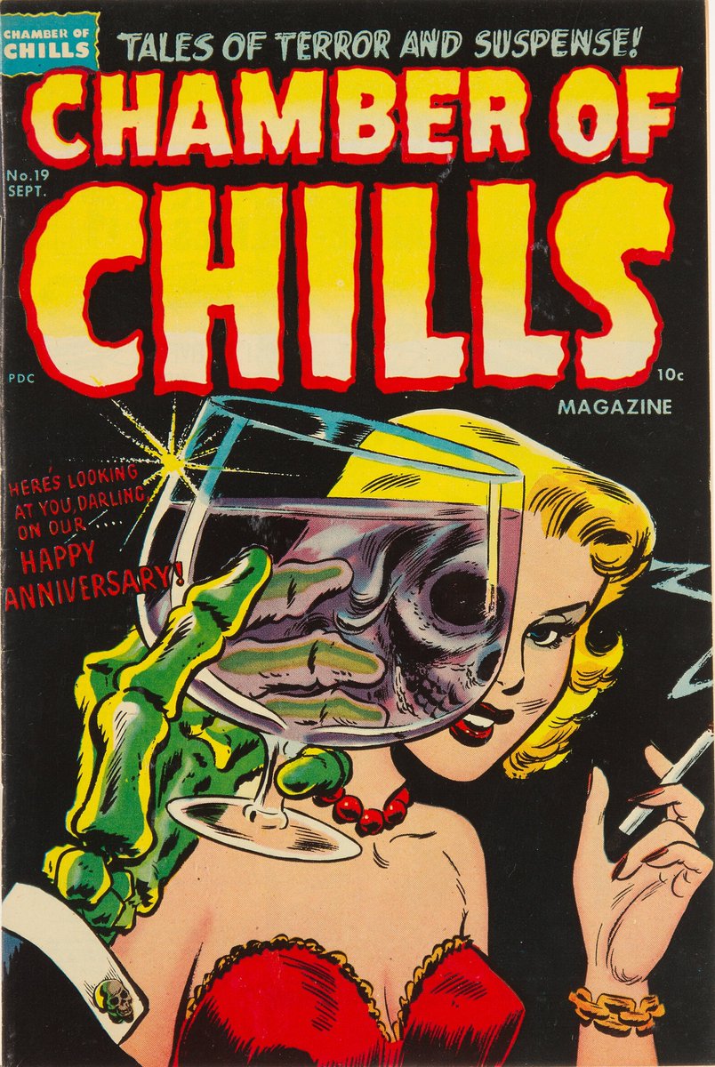 COMICS WANTED! Hake's is looking for comics & we want your copy of Chamber of Chills #19! Contact us today to sell your copy of this classic pre-Code horror gem! 🍸💀🍸️ #ChamberOfChills #horrorcomics #comics #collector