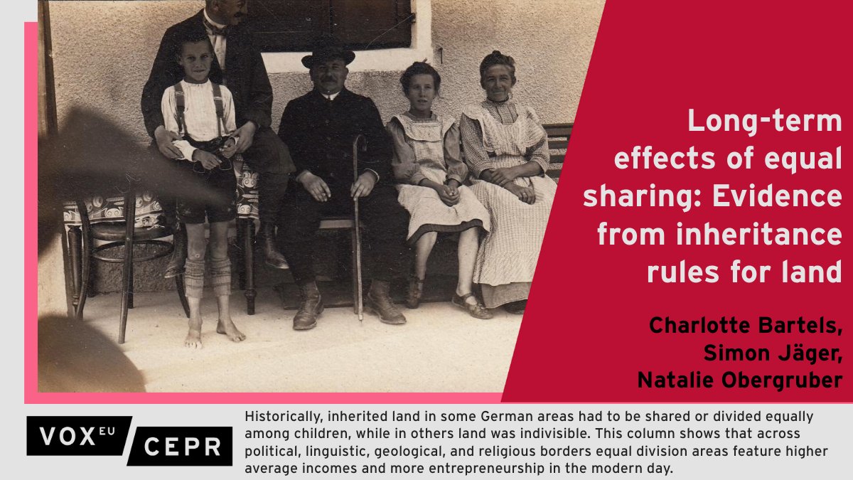 A more equitable distribution of land fostered innovation during Germany's transition from an agrarian to an industrial economy, facilitating #entrepreneurship in the long term. @CharlyBartels @DIW_Berlin_en, @simon_jaeger @MIT, Natalie Obergruber @lv1871 ow.ly/qAOI50Ralck