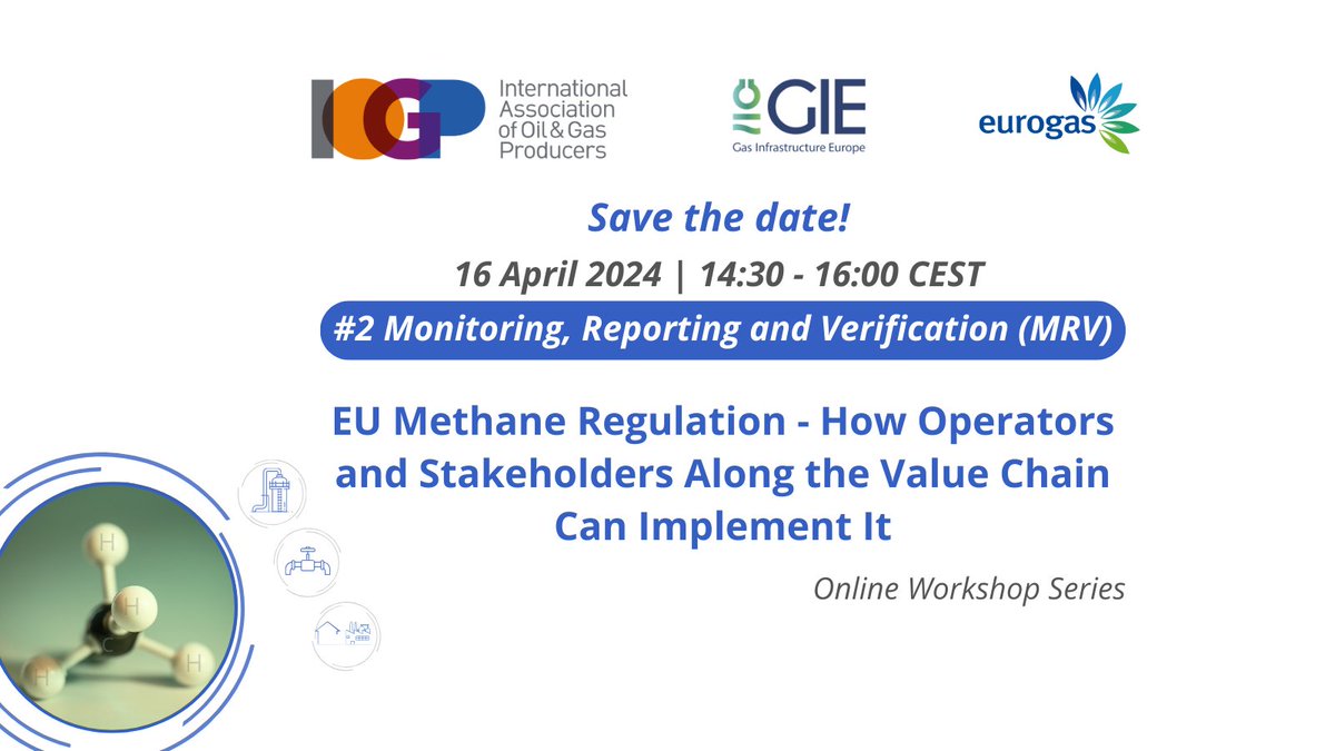 ⏰1 week to go till our second online workshop on the EU #MethaneRegulation! Join us, @GIEBrussels and @Eurogas_Eu as we discuss how operators and stakeholders can implement the Methane Regulation, and look specifically at monitoring, reporting and verification (MRV) Register…