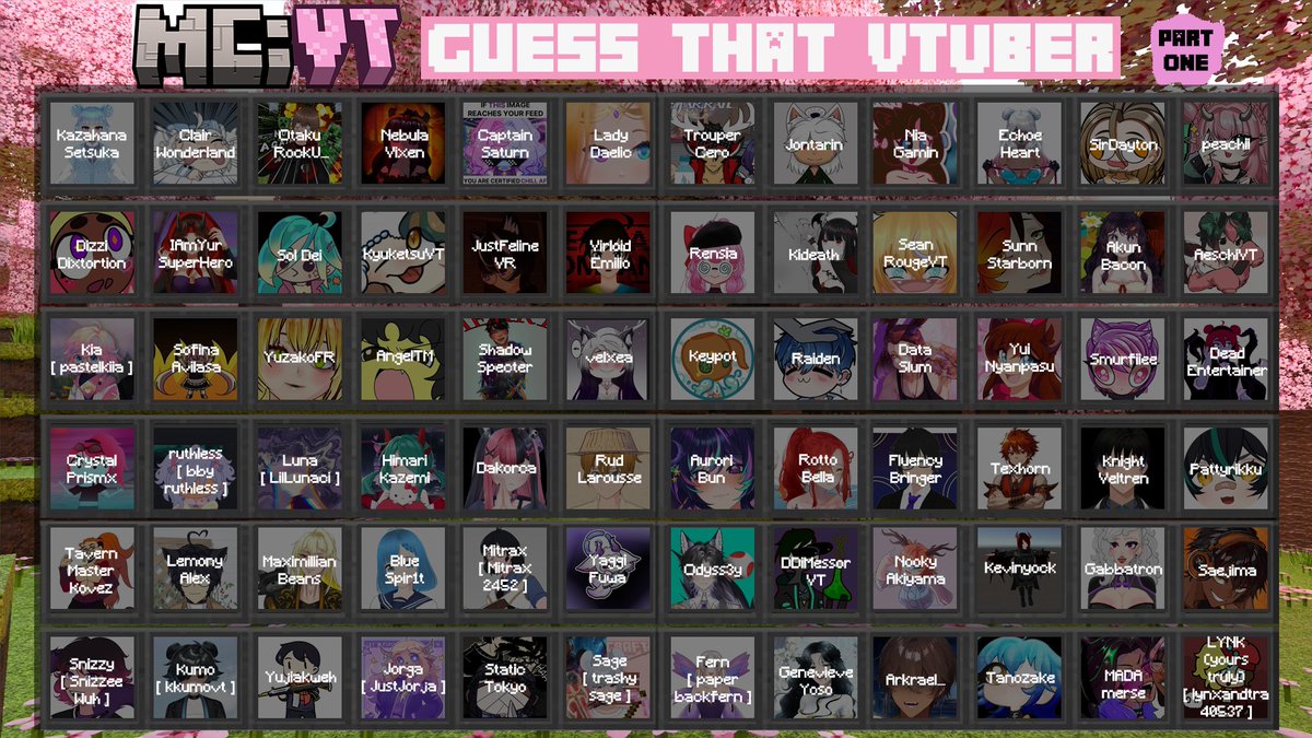 GUESS THAT VTUBER: #MCVTONLINE EDITION! You might be wondering: 'wtf is MCVTONLINE?' Well, MC VT is a 18+ VTuber Minecraft server filled with VTubers big and small, pngs and live2ds, predebuts and the like! I am currently operating there as a fellow staff member! (1/?)