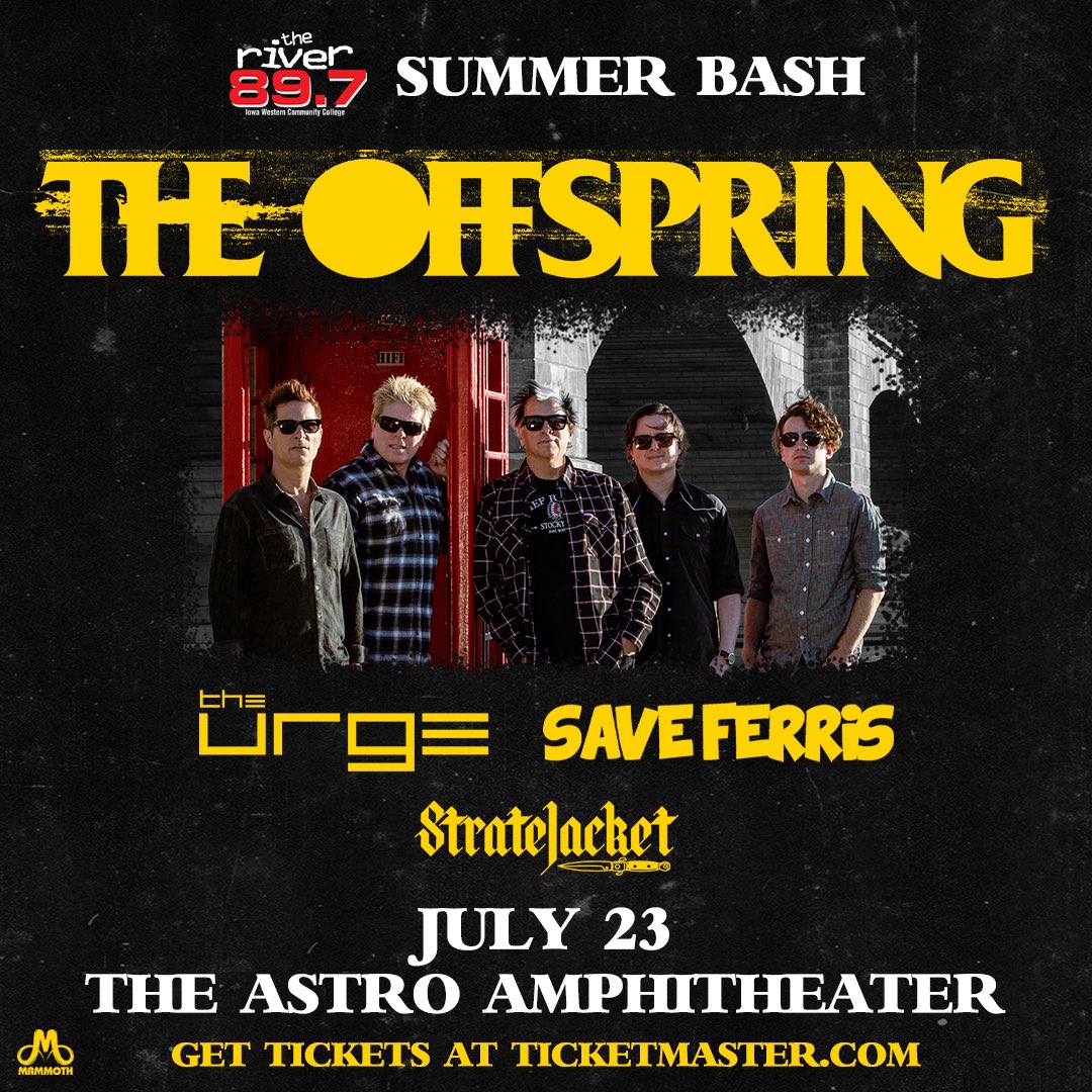 NEW SHOW ANNOUNCEMENT: 89.7 The River’s Summer Bash featuring THE OFFSPRING on July 23rd at The Astro Amphitheater! Venue pre-sale Thursday at 10AM with code ASTRO. General on-sale Friday at 10AM on ticketmaster.com.