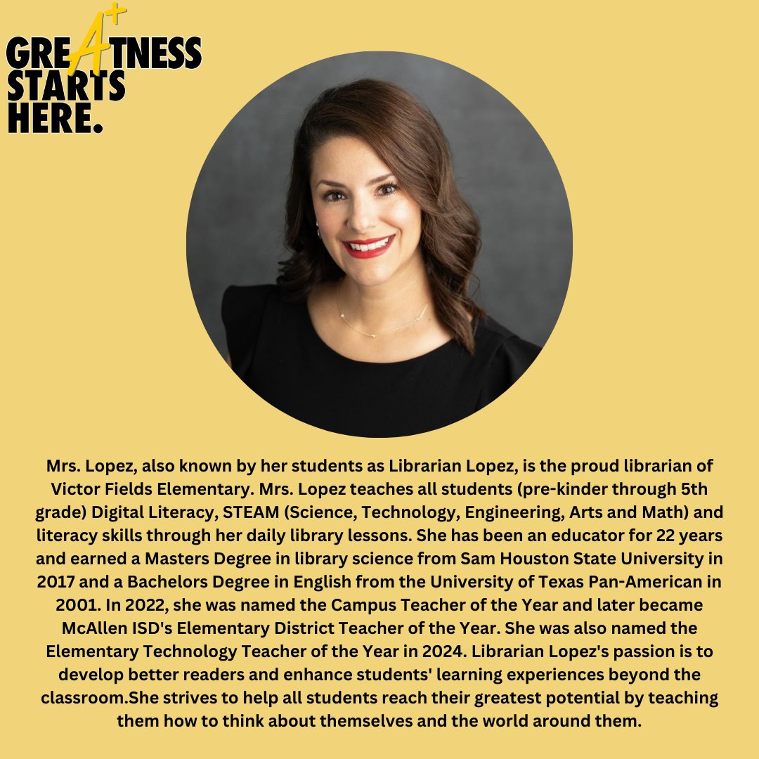 For National School Library Month, today I highlight @FieldsFalcons librarian @LibrarianLopez Celeste Lopez. She is a rockstar here @McAllenISD and a bright light for her colleagues. Thank you for always sharing your expertise! @McAllenISD #McAllenISDLib