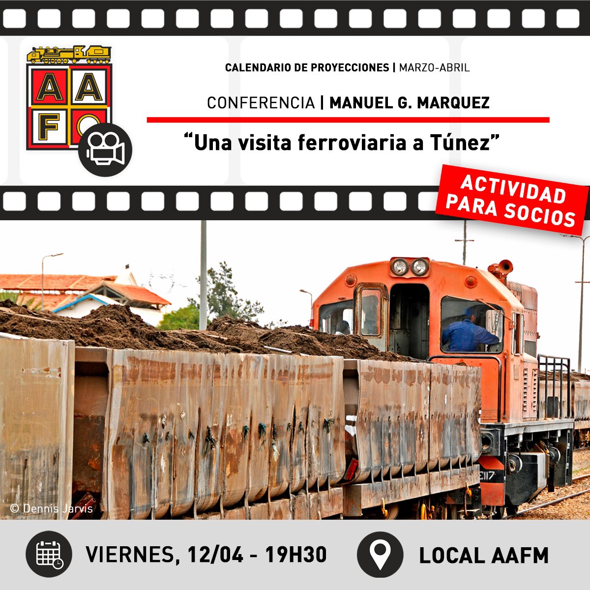 🔜 “Una visita ferroviaria a Túnez”, por Manuel González Marquez 📆 Viernes, 12 de abril, 19:30 📍 Sala de proyecciones del local social ℹ️ aafmadrid.es/events/visita-…