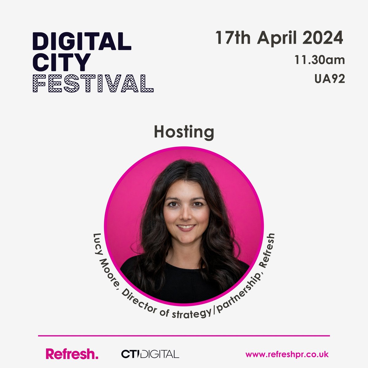 Meet @LucyMoore who will host the Refresh & CTI Digital panel at the Digital City Festival! Lucy is responsible for client strategy and agency growth at Refresh. Her expertise will help you to enhance brand visibility online. Join us next Thursday at 11:30am! #DigitalCityFestival