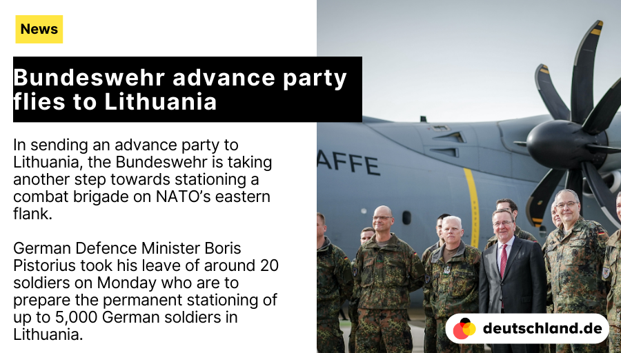 +++ Bundeswehr advance party flies to Lithuania

🇩🇪 Here you will find the most important information on Germany's #foreignpolicy and international relations.

👉 spkl.io/601040pRC

#NewsDE