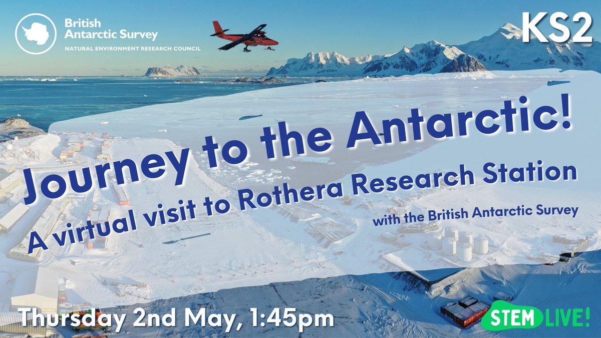 KS2 Teachers! Our next Live Lesson takes off from BAS HQ for a virtual visit to our Rothera Research Station in Antarctica. 

📅 Save the date: 2 May, 1:45pm - 2:30pm

More info here ⬇️
stemlive.co.uk/lessons/journe…

#antarctica #engineering #science #aircraft  #STEMLive #STEM