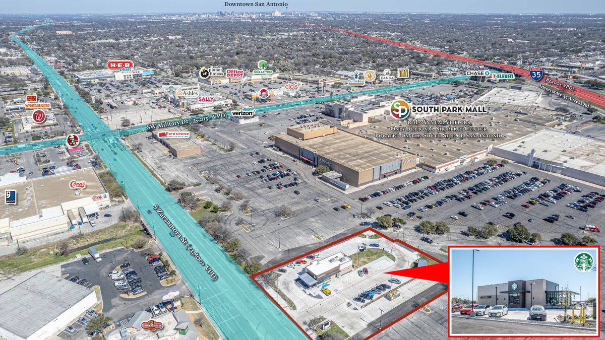 Starbucks w/ Dr-Thru | Infill San Antonio | Interstate 35 | Pad to South Park Mall: 11M+ Visitors Annually
More Info: bit.ly/3TQHz1z
#nnn #commercialrealestate #investmentproperties