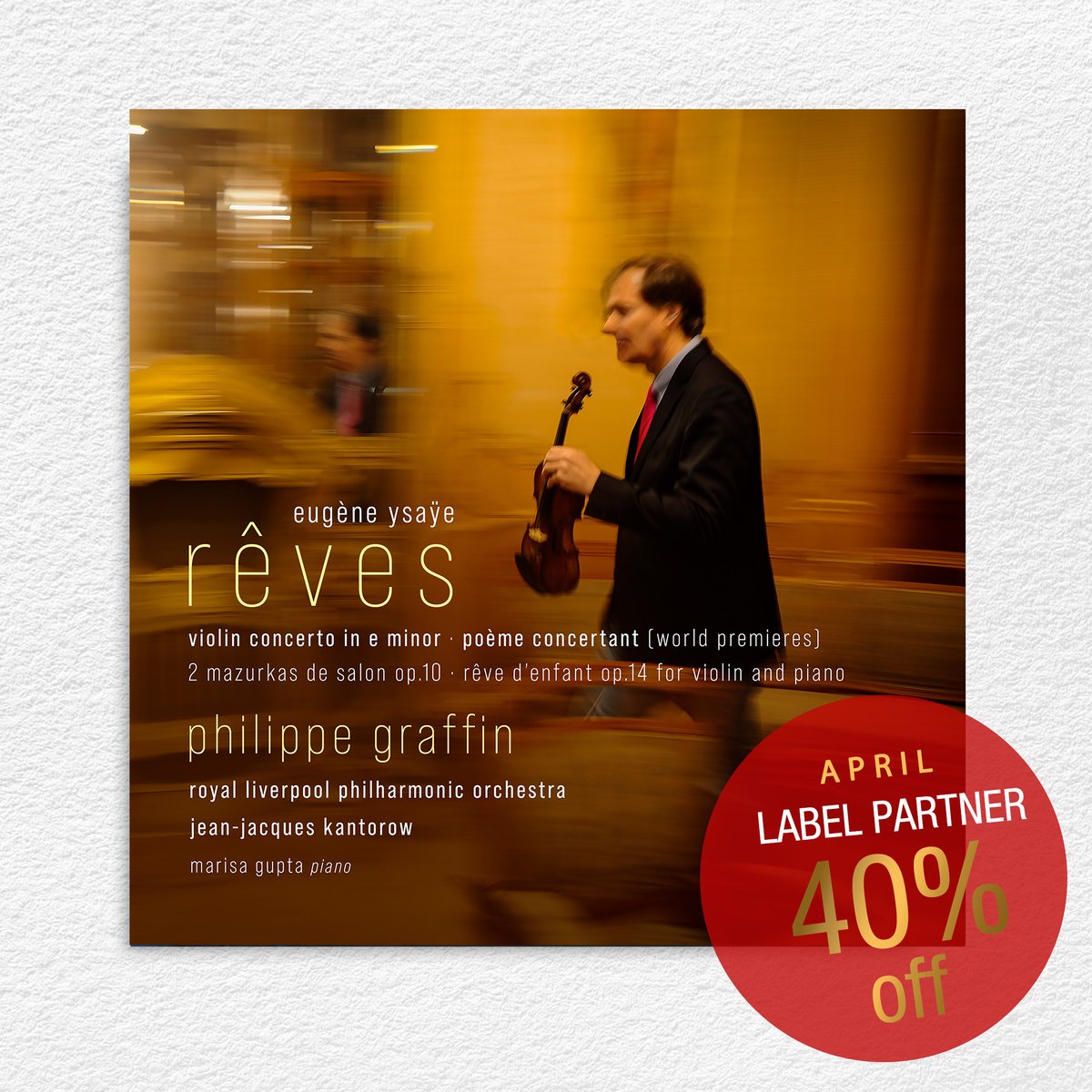 SAVE 40% off this month's label sale with @avierec 🚨 Eugène Ysaÿe : Rêves '...Both works are dark and virtuosic, and Graffin rises to the challenge, his fragile yet defiant instrument soaring above brooding orchestral forces.' ⭐⭐⭐⭐ Explore👉tinyurl.com/3y4hfn9z