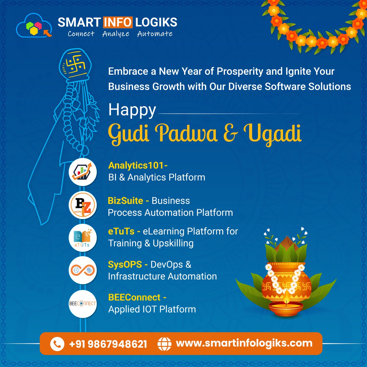smartinfologiks's tweet photo. Just as the Gudi signifies auspicious beginnings, #SmartinfoLogiks' innovative #software solutions pave the path for success in your endeavors.
Happy #GudiPadwa and #Udagi!
Get in touch with us,
🌐 https://t.co/LhhJGLxmXW
☎️+91 9867948621
📧 sales01@smartinfologiks.com https://t.co/qPSYLpsiDl