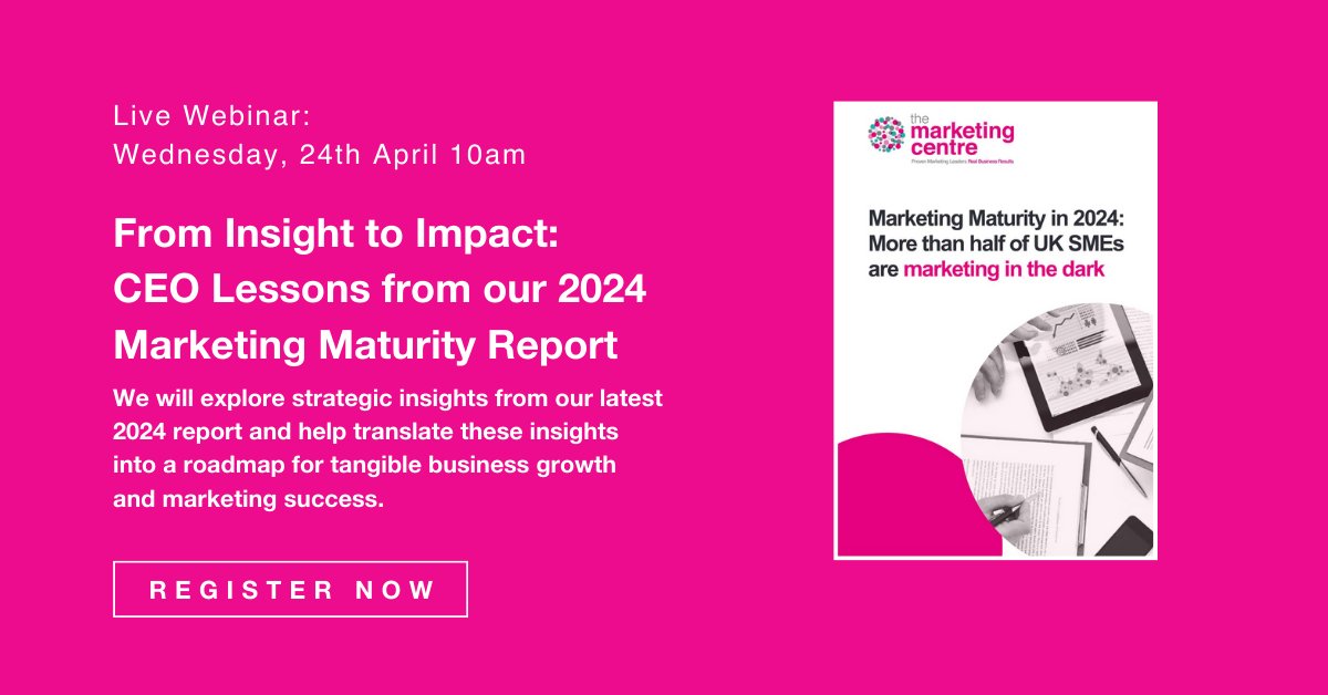 Join us on Wednesday 24th April for our LIVE WEBINAR, where we'll unpack key findings from our 2024 Marketing Maturity Report. Learn actionable strategies to drive results and stay ahead of the curve.
Secure your place today: 
bit.ly/3vqemCv