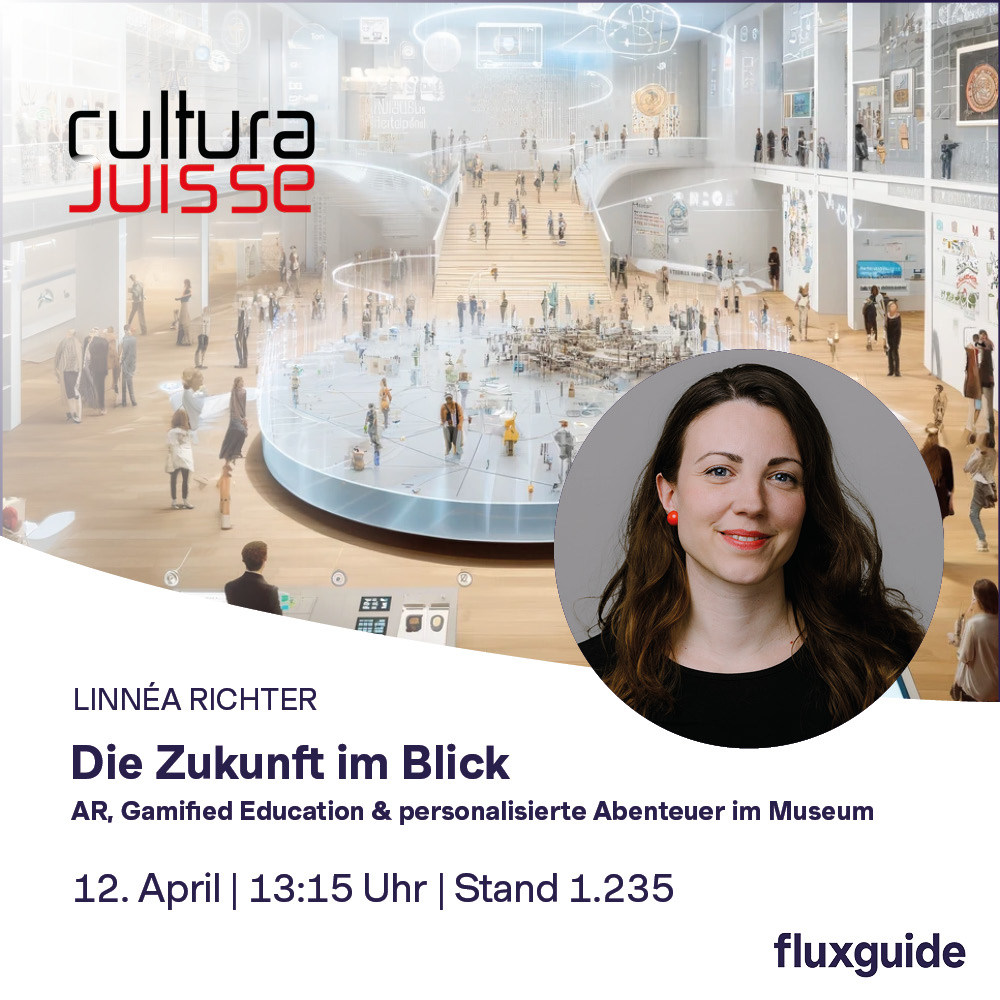 📷
Fluxguide
@Fluxguide
·
Erlebt uns diese Woche live auf der Cultura Suisse😊🇨🇭 in Bern mit spannenden Vorträgen. Freier Eintritt mit unserem Promocode! Email an: marketing@fluxguide.com  #culturasuisse #fluxguide #innovativeculture #digitalmuseum