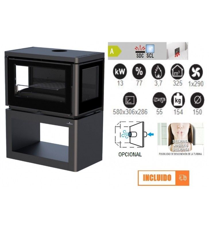 #Estufa de #leña con cristal a tres caras. Ideal para troncos de grandes dimensiones. Mínima obra para su instalación. buff.ly/3HRlR8Y