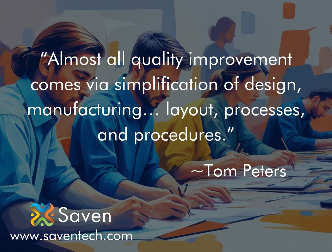 Streamlining design, manufacturing, and processes is key to enhancing quality. Simplification drives efficiency and effectiveness across all aspects of production. 

#Saven #StreamliningProcesses #QualityEnhancement #DesignAndManufacturing #ProcessImprovement #EfficiencyDriven