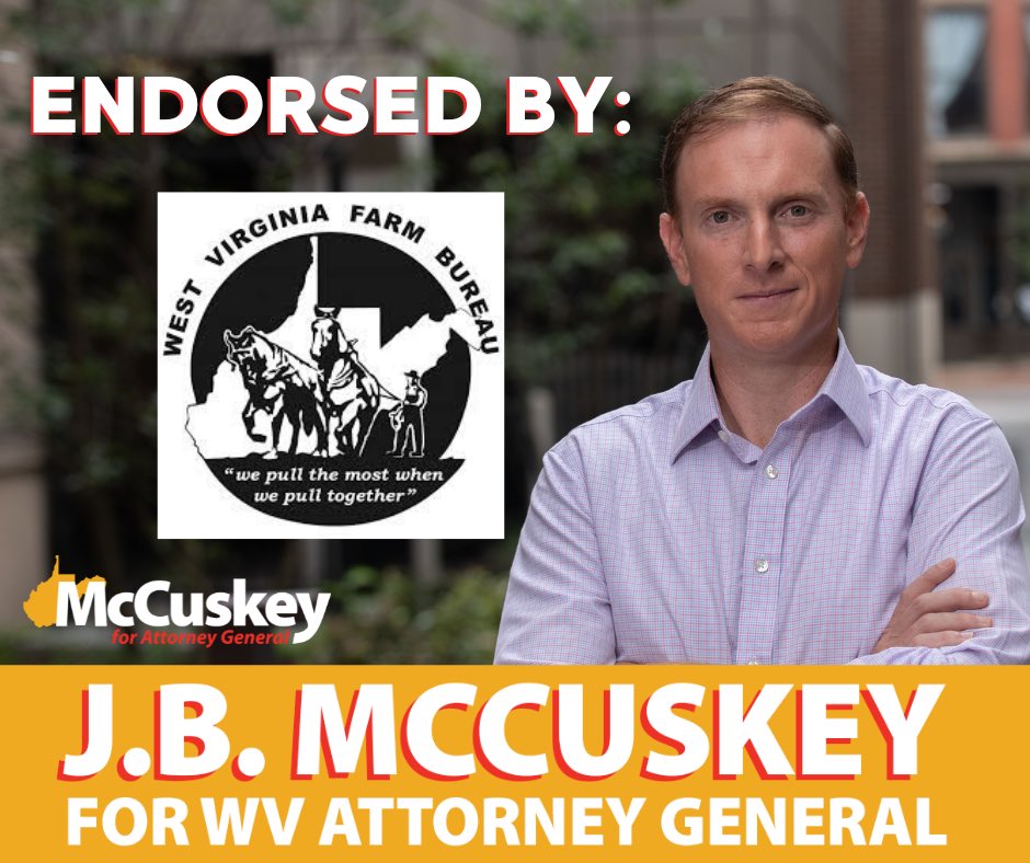 mccuskeyforwv's tweet photo. ‼️ENDORSEMENT‼️: Truly thankful to receive an endorsement from the @WVFarmBureau WV Farm PAC! As your next Attorney General, I will protect West Virginia’s agriculture industry from ridiculous Washington overreach! #McCuskey #AttorneyGeneral #McCuskeyforAG #FARMPAC https://t.co/37o7j6EqBS