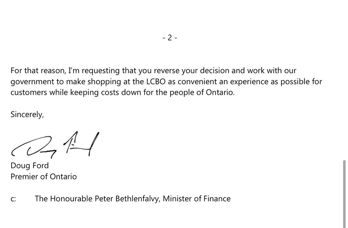 NEW - Premier Ford writes the LCBO asking it to overturn its decision to not provide free paper bags. “At a time when many Ontario families are already struggling to make ends meet, every additional expense counts. That includes charging customers for reusable bags”