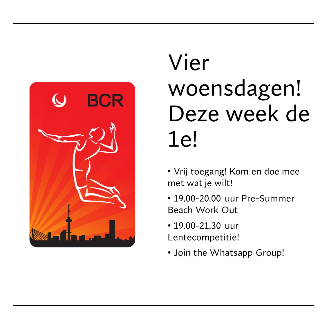 Start beachseizoen! Aanstaande woensdag 10 april is de eerste avond training + potjes spelen! 😎🌞💪

Enthousiastelingen samenbrengen en het seizoen starten! 

Link Whatsappgroep voor aanwezigheidspolletje en last-minute info: chat.whatsapp.com/JbJyv3me4lJClZ…

#wijwillenbeachen