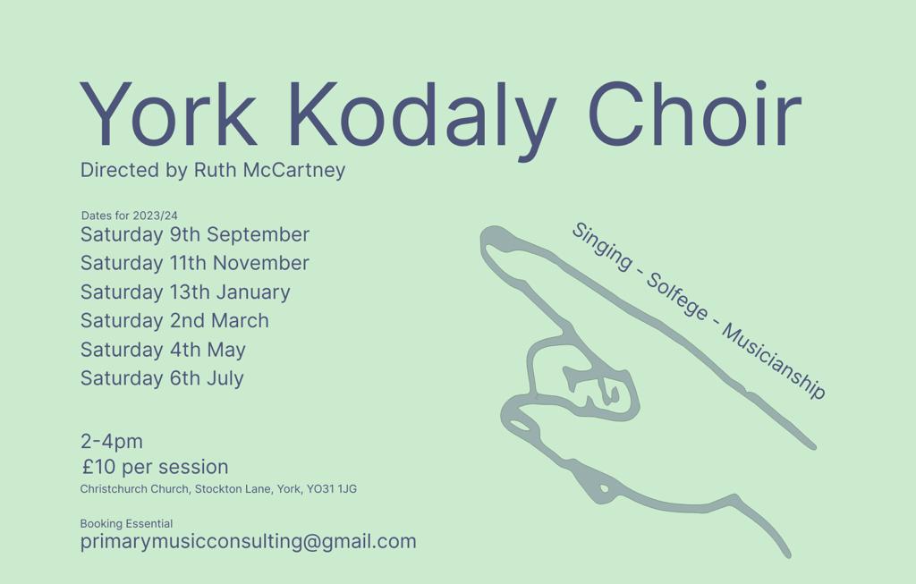 What are we doing at YORK KODALY CHOIR? playing games & using traditional songs, finding the m-r-d in the melody, using patterns to improve sight singing of songs, identifying & feeling meter, part singing new songs, free refreshments ...... and cake of course Please share