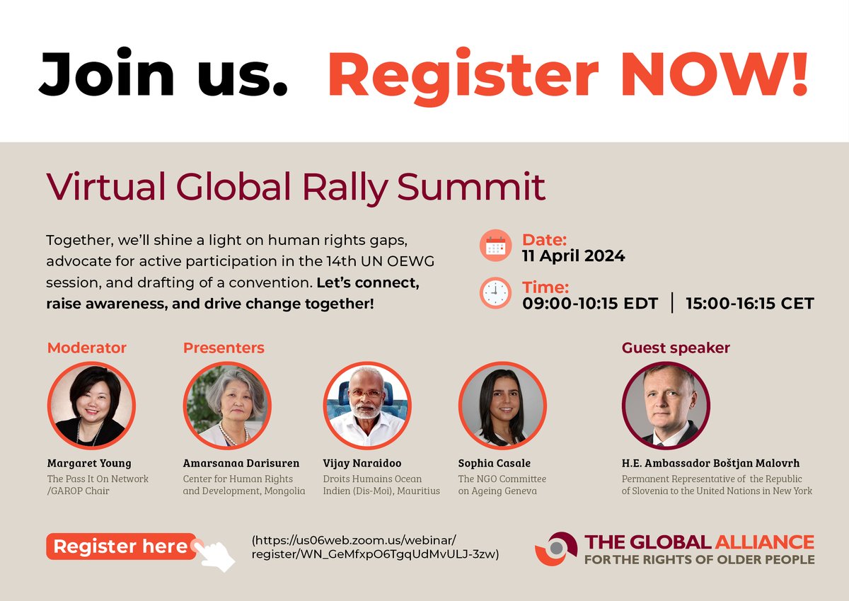 Virtual Global Rally Summit on 11 April. We welcome #Slovania Ambassador Boštjan Malovrh joining our event and share views on #AgeWithRights #UNconvention on #Rights of #olderpeople us06web.zoom.us/webinar/regist…