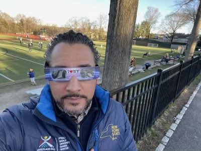 Got my game face on for eclipse day. Be smart and wear your ISO-certified eclipse glasses 👓 Hope all New Yorkers have a stellar viewing experience! #Eclipse2024