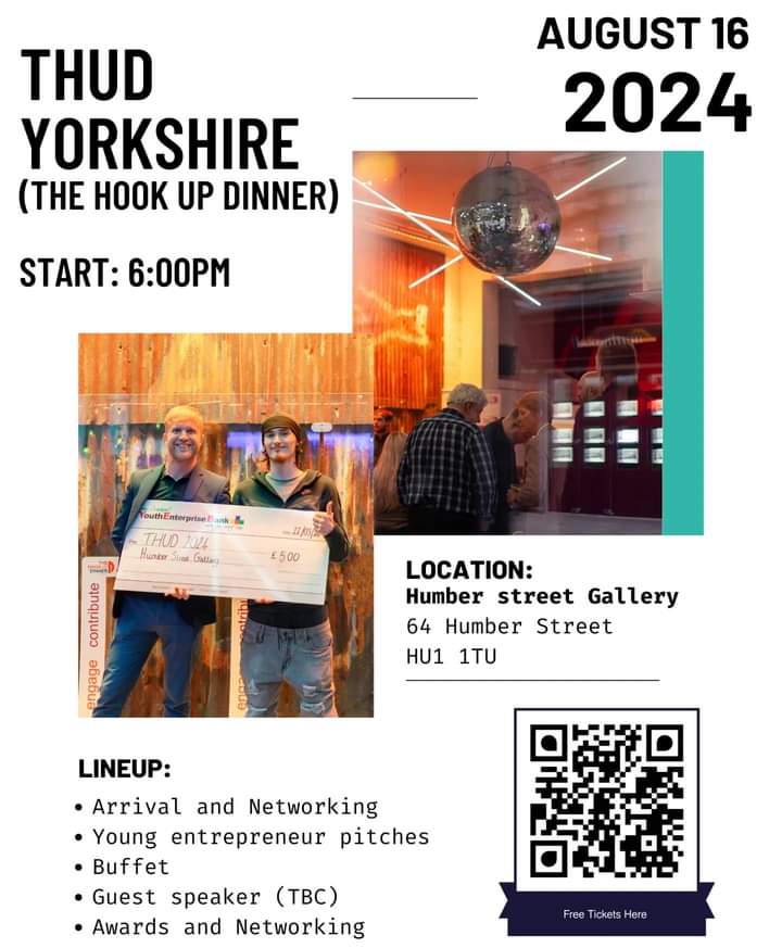 Date announced for the second @THUDYorkshire Event sponsored by @MicroBizA @Hullccnews @JCYEB_Hul young entrepreneurs and their supporters. It will be August 16th @humberstgallery - Eventbrite link will be circulated soon. #youngentrepreneurs #networking #beyourownboss