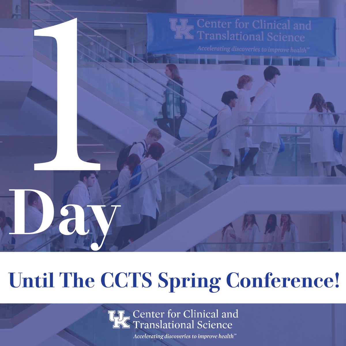 Only 1 DAY LEFT for the 2024 CCTS Spring Conference! Hundreds of investigators, research staff, trainees, students, and community partners, attend. It's an opportunity for us to share findings, build collaborations, and provide mentorship. Learn more: ccts.uky.edu/conference2024