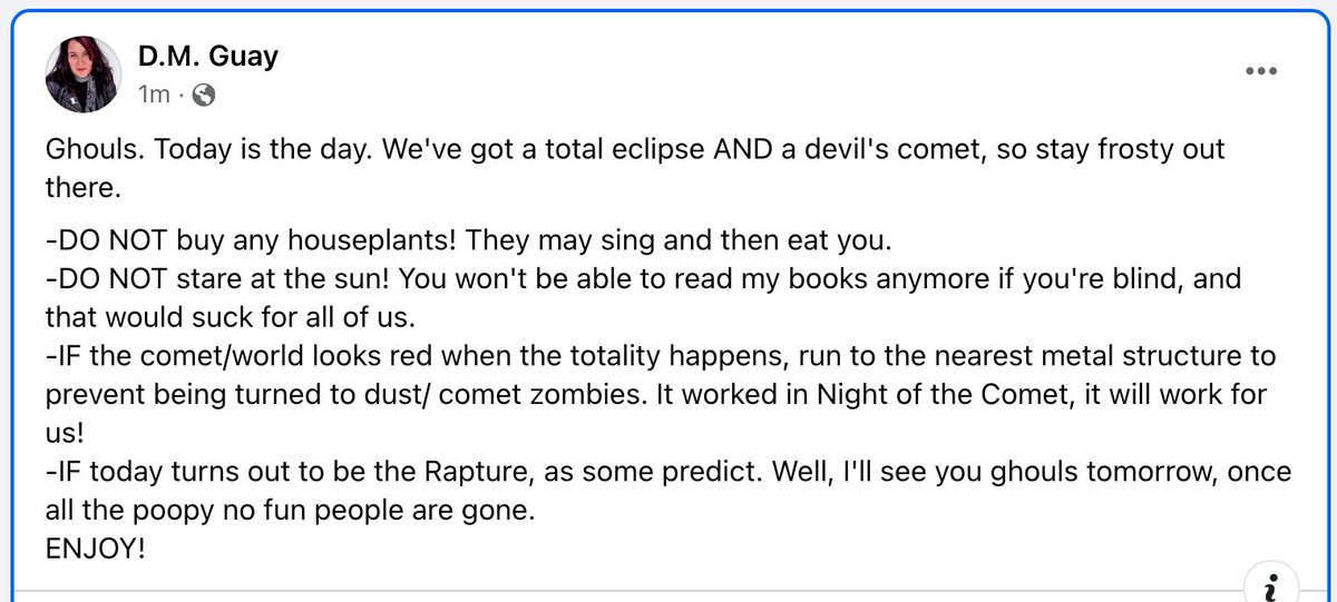 DMGuay's tweet image. My Public Service Announcement for today...
#Eclipse2024 #DevilsComet #Horrorfam #MutantFam